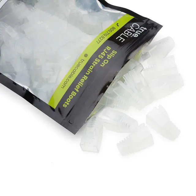 Alt view image 7 of 7 - trueCABLE RJ45 Strain Relief Boots, 7.0mm Slip-On PVC Plug Cover, Transparent, 100 Pieces
