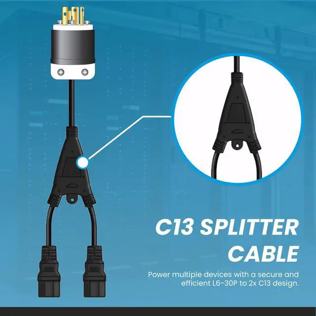 Alt view image 4 of 7 - IronBox Electric L6-30P to 2X C13 Splitter Power Cords - 15A/250V, 14 AWG, 14/3 SJT - UL Listed Power Supply Cable - Heavy Duty Power Plug and Cord for Computer, Data Centers, Generator & More (8 ft)