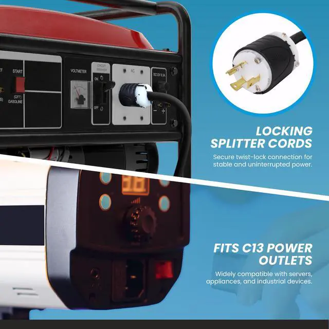 Alt view image 6 of 7 - IronBox Electric L6-30P to 2X C13 Splitter Power Cords - 15A/250V, 14 AWG, 14/3 SJT - UL Listed Power Supply Cable - Heavy Duty Power Plug and Cord for Computer, Data Centers, Generator & More (8 ft)