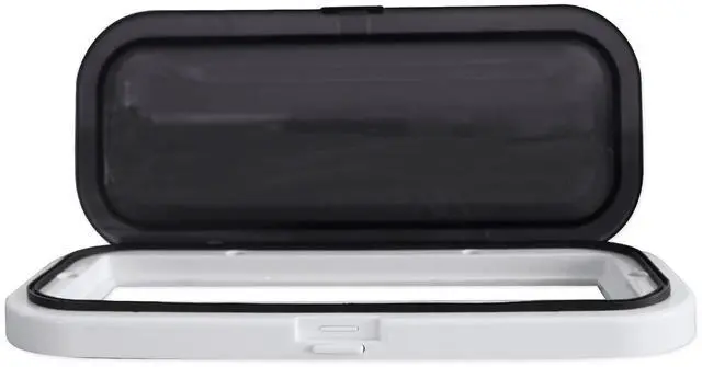 Main image of RWSG3W Universal Marine/Boat Stereo Receiver Splash Guard White | Waterproof Housing Case, UV-Resistant ABS, Fits 1.0 DIN, Spring-Loaded Flip Door, Stainless Steel Hardware, Rubber Seal