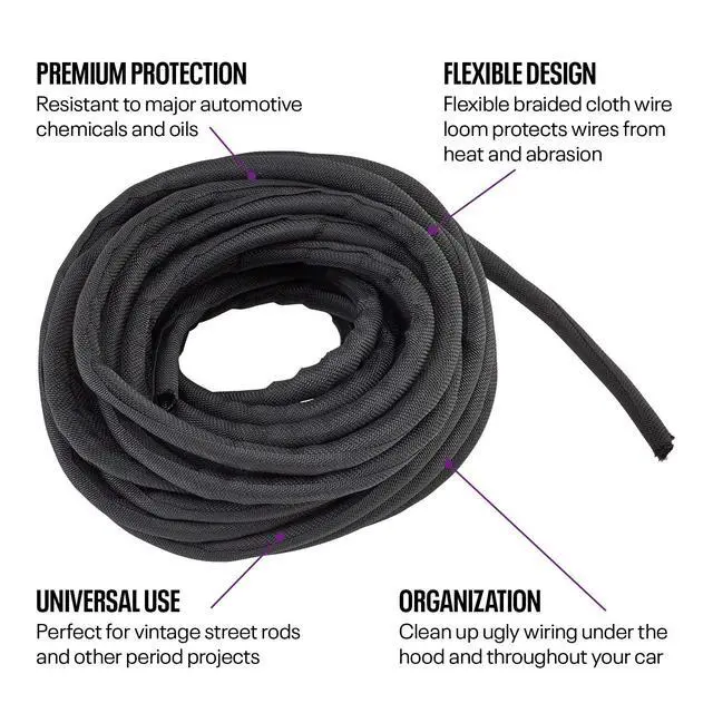 Alt view image 4 of 7 - Braided Cloth Split Wire Loom Wrap, 1/4 Inch, 30 Foot Wire Sleeve