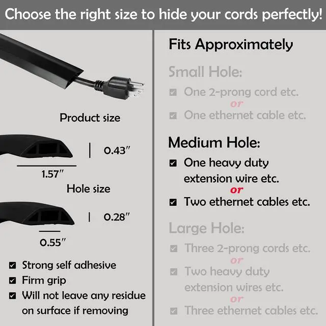 Alt view image 3 of 7 - TV Cord Hider Cable Protector - Strong Self Adhesive Wall Cord Cover Cable Hider - Low Profile Cable Management Wall Cord Concealer Cable Raceway