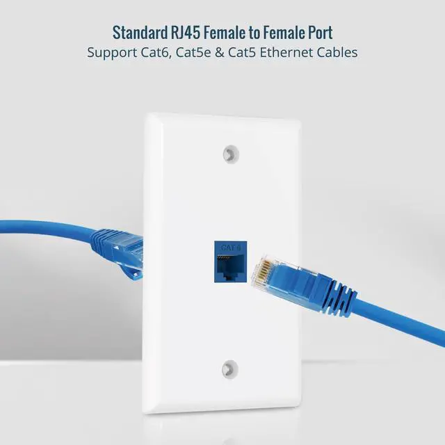 Alt view image 5 of 7 - 1 Port Ethernet Wall Plate (UL Listed), Cat6 Female to Female Wall Jack, Keystone Wall Plate with Blue RJ45 Keystone Inline Coupler and Low Voltage Mounting Bracket, White (2-Pack)