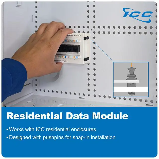 Alt view image 2 of 7 - CAT6 Ethernet Data Module, 8 Ports, UL Listed & PoE++ Rated, High-Performance Network Interface, Quick Push-Pin Mount, Fits 9" 14", and 28" Structured Wiring Enclosures, Premier Series