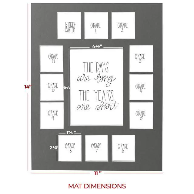 Alt view image 2 of 3 - School Years Reclaimed Wood Picture Frame with Mat - 11x14 Wooden Framed Photo Collage Mat Kindergarten to 12th Grade High School Graduation (13 Photos, K-12th, Grey Mat)