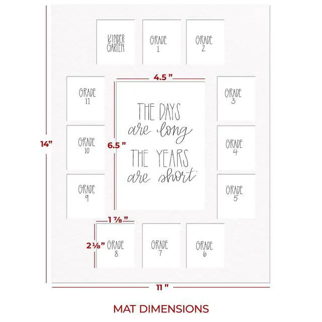 Alt view image 2 of 3 - School Years Reclaimed Wood Picture Frame with Mat - 11x14 Wooden Framed Photo Collage Mat Kindergarten to 12th Grade High School Graduation (13 Photos, K-12th, White Mat)
