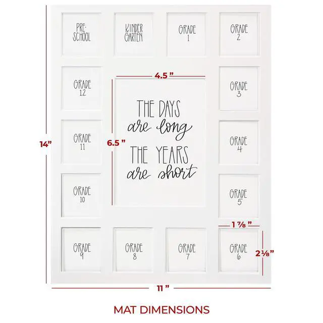 Alt view image 2 of 3 - School Years Reclaimed Wood Picture Frame with Mat - 11x14 Wooden Framed - Pre-School & Kindergarten to 12th Grade High School Graduation (15 Photos, 1PreK - 12th, White Mat)