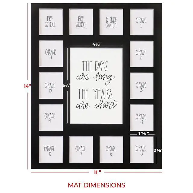 Alt view image 2 of 3 - School Years Reclaimed Wood Picture Frame with Mat - 11x14 Wooden Framed - 2 Pre-School & Kindergarten to 12th Grade High School Graduation (15 Photos, 2PreK - 12th, Black Mat)