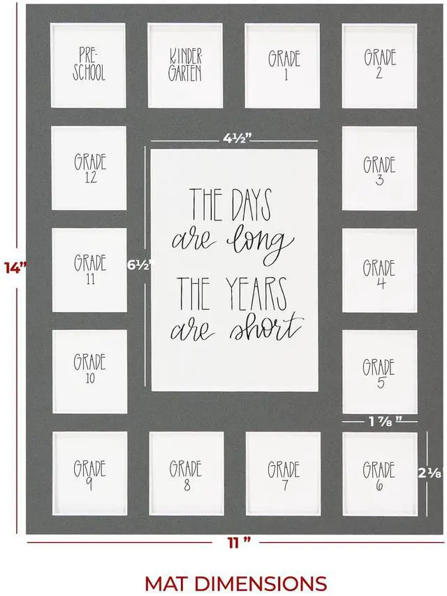 Alt view image 2 of 3 - School Years Reclaimed Wood Picture Frame with Mat - 11x14 Wooden Framed - Pre-School & Kindergarten to 12th Grade High School Graduation (15 Photos, 1PreK - 12th, Grey Mat)