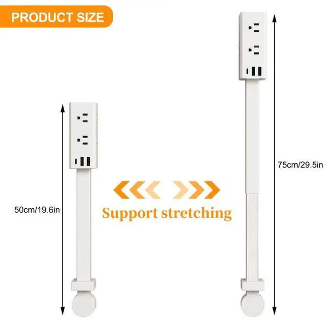 Alt view image 2 of 7 - Electrical Outlet Extender Stick, 360° Swivel Socket Expander, Multi Plug Strip with 6 Outlets & 3 USB Charging Ports, Suitable for Behind Couches, Nightstands, Desks and More