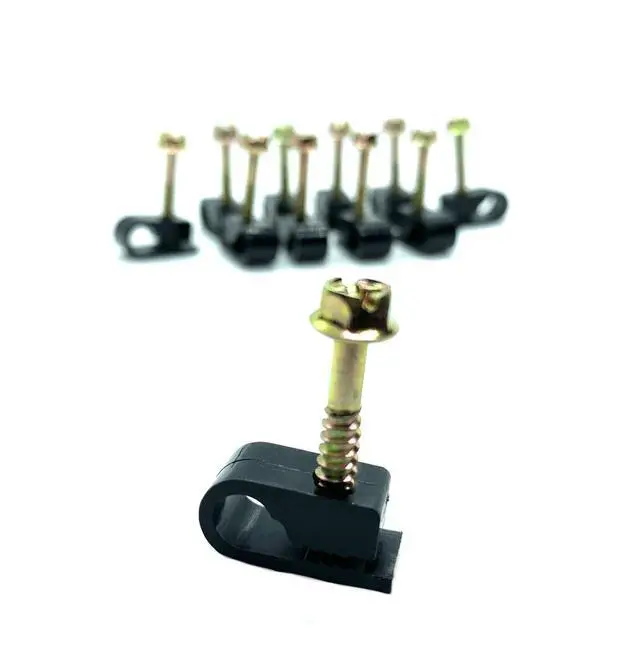 Main image of 100 SINGLE BLACK FLEX CLIPS WITH 1" SCREW RG6 CABLE WIRE GC12BLK