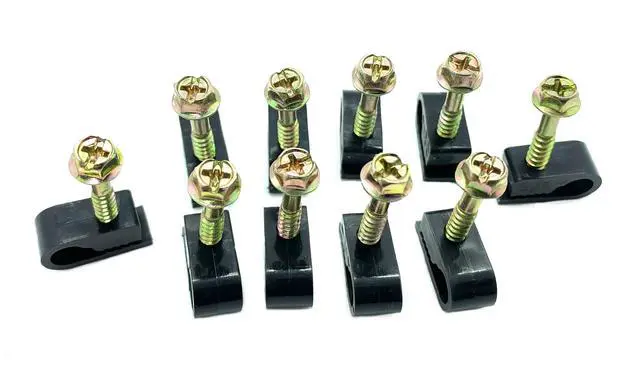 Alt view image 2 of 7 - 100 SINGLE BLACK FLEX CLIPS WITH 1" SCREW RG6 CABLE WIRE GC12BLK