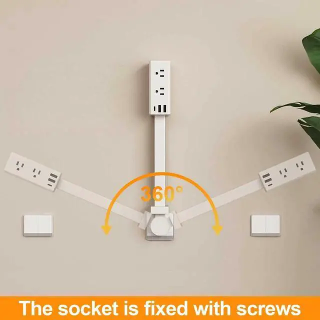 Alt view image 5 of 7 - Electrical Outlet Extender Stick, 360° Swivel Socket Expander, Multi Plug Strip with 6 Outlets & 3 USB Charging Ports, Suitable for Behind Couches, Nightstands, Desks and More