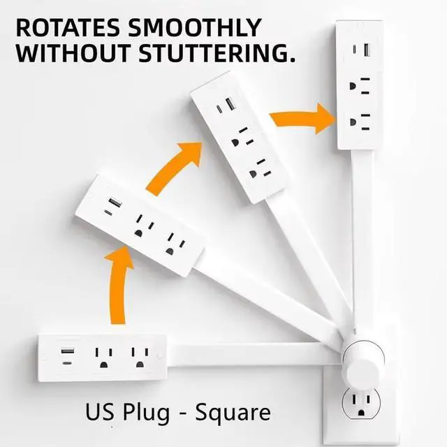 Alt view image 7 of 7 - Electrical Outlet Extender Stick, 360° Swivel Socket Expander, Multi Plug Strip with 6 Outlets & 3 USB Charging Ports, Suitable for Behind Couches, Nightstands, Desks and More