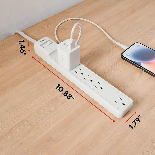 Alt view image 4 of 7 - 6-Outlet Surge Protector, 6 Ft Cord, Flat Offset Plug | For home and office electronics protection at desks and workstations