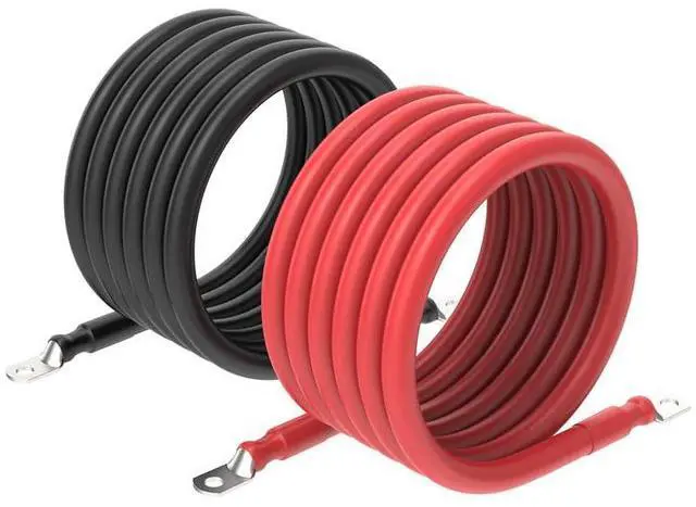 Main image of 2 Gauge 2AWG One Pair 6 Feet Red + 6 Feet Black Inverter Battery Cable 5/16-Inch Lugs for Solar RV Marine Motorcycle Car (6FT 2AWG)
