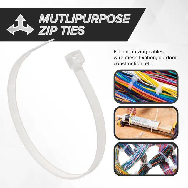 Alt view image 2 of 7 - 21-Inch Zip Ties - Indoor/Outdoor Cable Ties | For Cord and Wire Management, No Tools Needed - Strong Nylon Cable Holders 21 IN, 100 Pack, White