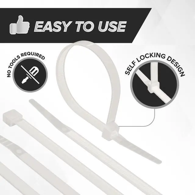 Alt view image 4 of 7 - 21-Inch Zip Ties - Indoor/Outdoor Cable Ties | For Cord and Wire Management, No Tools Needed - Strong Nylon Cable Holders 21 IN, 100 Pack, White