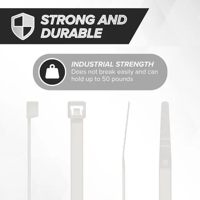 Alt view image 3 of 7 - 21-Inch Zip Ties - Indoor/Outdoor Cable Ties | For Cord and Wire Management, No Tools Needed - Strong Nylon Cable Holders 21 IN, 100 Pack, White