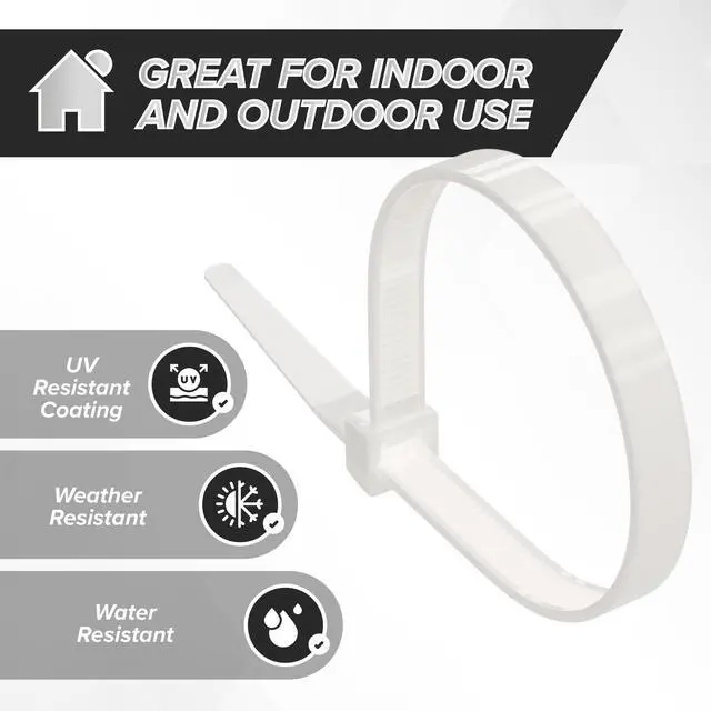 Alt view image 5 of 7 - 21-Inch Zip Ties - Indoor/Outdoor Cable Ties | For Cord and Wire Management, No Tools Needed - Strong Nylon Cable Holders 21 IN, 100 Pack, White