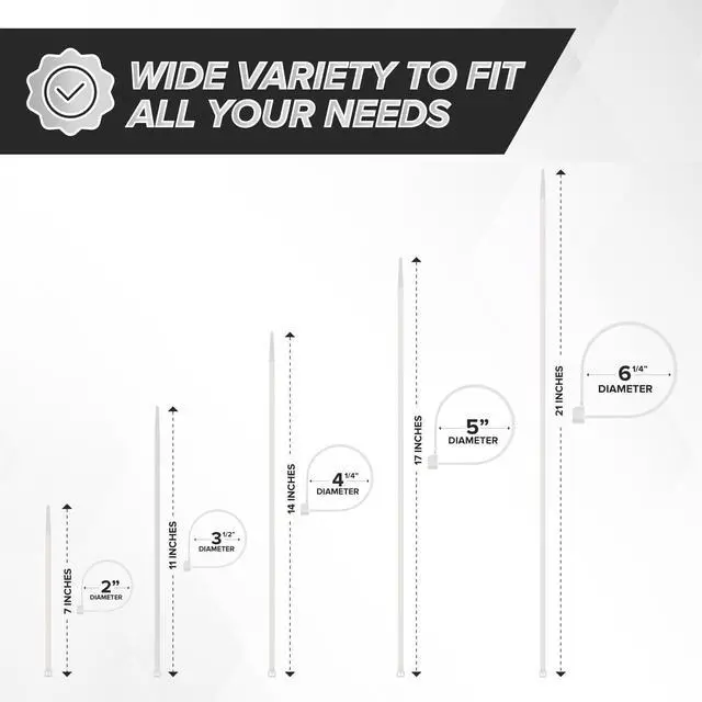 Alt view image 7 of 7 - 21-Inch Zip Ties - Indoor/Outdoor Cable Ties | For Cord and Wire Management, No Tools Needed - Strong Nylon Cable Holders 21 IN, 100 Pack, White
