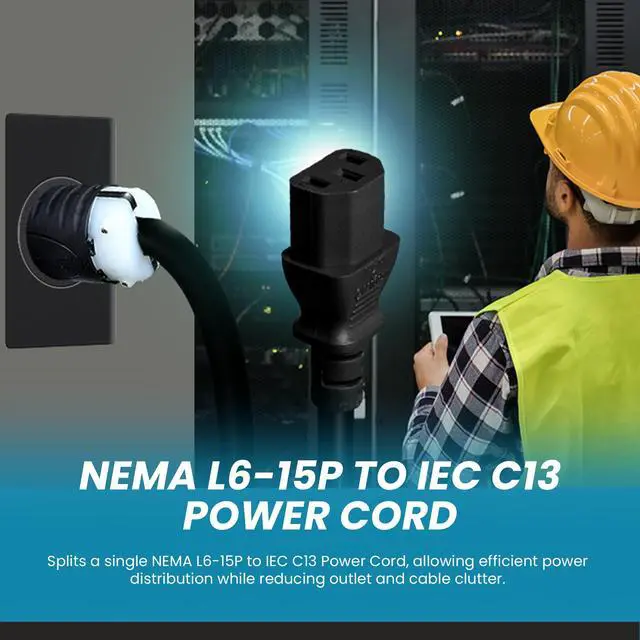 Alt view image 4 of 6 - IronBox Electric NEMA L6-15P to IEC C13 Power Cord - 15A, 250V, 14/3 SJT - UL Listed Power Supply Extension Cable - Heavy Duty Plug and Connector for Computer, Data Centers, PDU and More (6ft, Build)