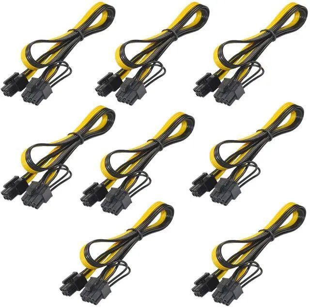 Main image of 8-Pack 6 Pin Male to 8 Pin (6+2) Male GPU PCI-e PCIE Power Cable PCI Express Extension Cable BTC Bitcoin Mining Motherboard Graphics Video Card Splitter Hub Adapter, 20-inch