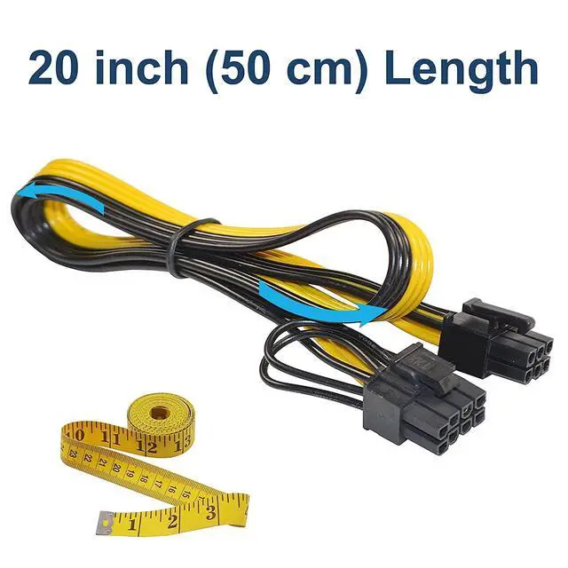 Alt view image 6 of 7 - 8-Pack 6 Pin Male to 8 Pin (6+2) Male GPU PCI-e PCIE Power Cable PCI Express Extension Cable BTC Bitcoin Mining Motherboard Graphics Video Card Splitter Hub Adapter, 20-inch