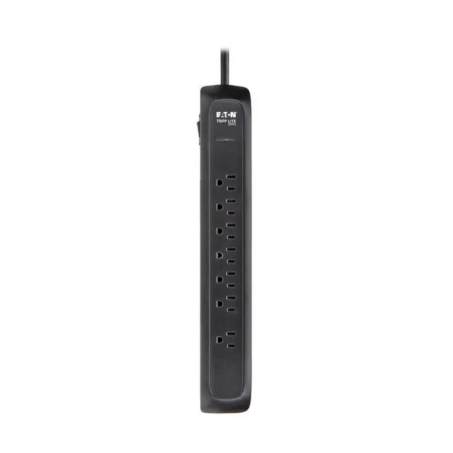 Alt view image 5 of 7 - Eaton Series TLP76B Surge Protector Power Strip with Flat Extension Cord Plug, 7 Outlets, 1500 Joules, 6ft Power Cable, Black, Manufacturer's Liftime & $25,000 Insurance