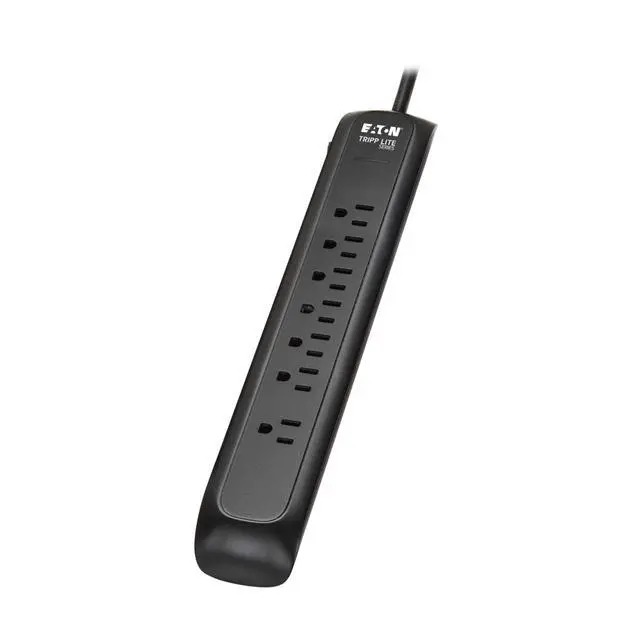 Alt view image 7 of 7 - Eaton Series TLP76B Surge Protector Power Strip with Flat Extension Cord Plug, 7 Outlets, 1500 Joules, 6ft Power Cable, Black, Manufacturer's Liftime & $25,000 Insurance