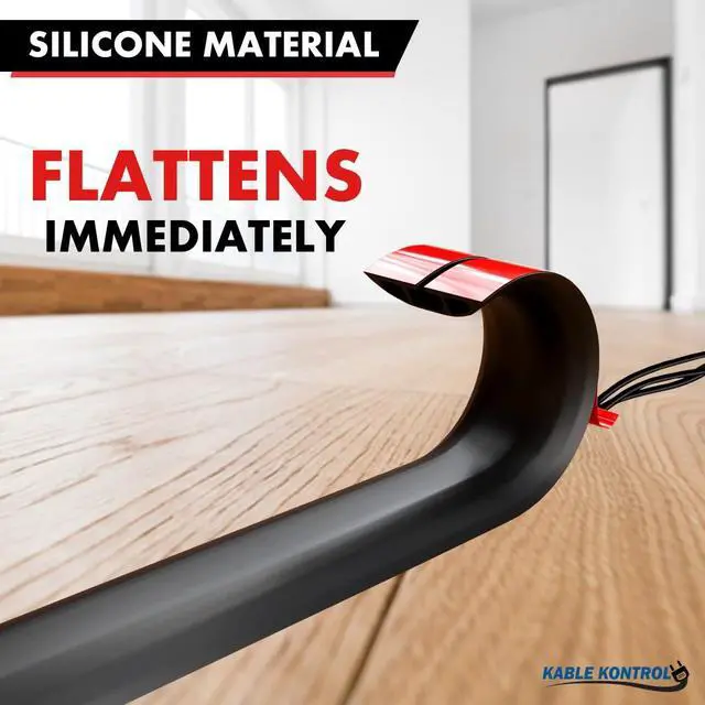 Alt view image 3 of 6 - Silicone Floor Cord Cover - 5 Ft Flexible Cord Protector, Self Adhesive, for Concealing Extension Cable, Protecting Wires, Prevents Trips 2.5in W X 0.5in H - 5 Pcs - Black