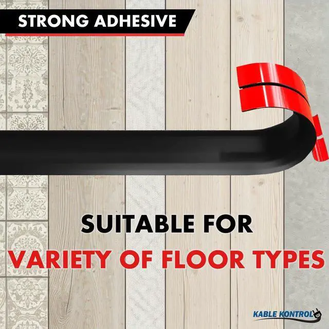 Alt view image 4 of 6 - Silicone Floor Cord Cover - 5 Ft Flexible Cord Protector, Self Adhesive, for Concealing Extension Cable, Protecting Wires, Prevents Trips 2.5in W X 0.5in H - 5 Pcs - Black