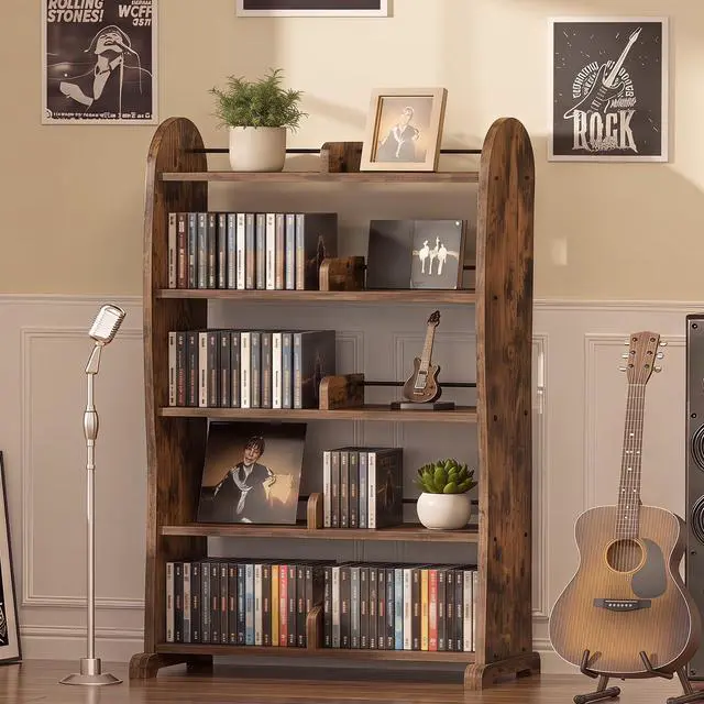 Alt view image 2 of 7 - 5-Tier DVD Storage Cabinet, DVD Shelf and CD Rack, Brown | Freestanding Media Shelf With Adjustable Dividers For CDs, Blu-Ray, Video Games And Books