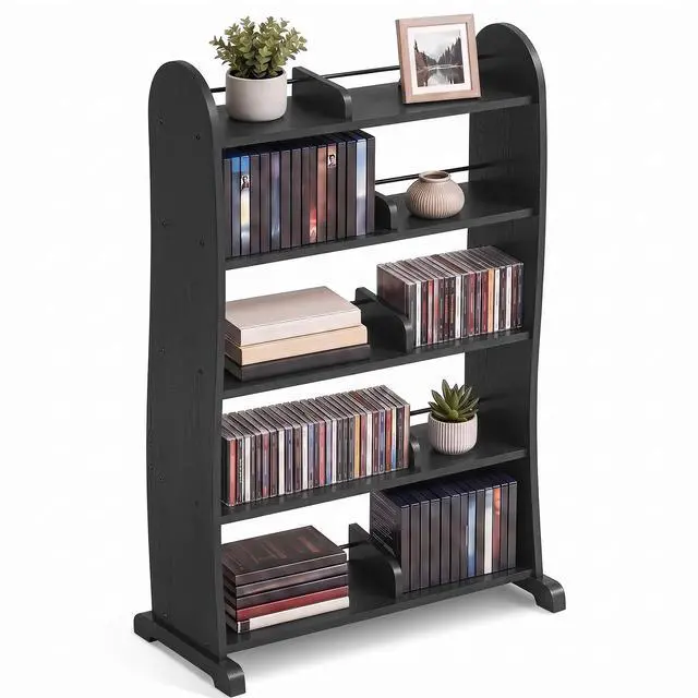 Main image of 5-Tier DVD Storage Cabinet, DVD Shelf and CD Rack, Black | Freestanding Media Shelf With Adjustable Dividers For CDs, Blu-Ray, Video Games And Books