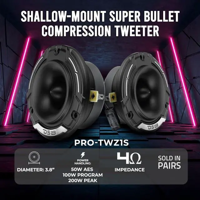 Alt view image 2 of 7 - PROTWZ1S 3.8" ShallowMount Super Bullet Compression Tweeter 1" Aluminum Voice Coil, 100W RMS 4Ohm, 105dB - Pair