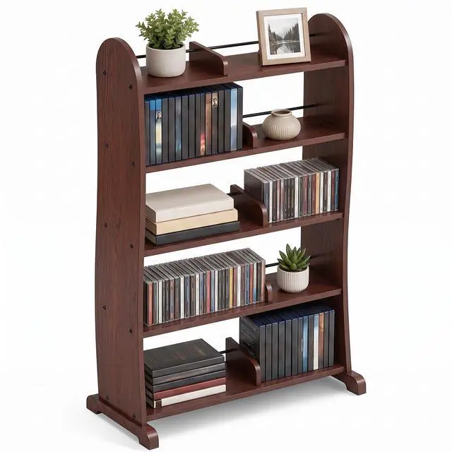 Main image of 5-Tier DVD Storage Cabinet, DVD Shelf and CD Rack, Walnut | Freestanding Media Shelf With Adjustable Dividers For CDs, Blu-Ray,Video Games And Books