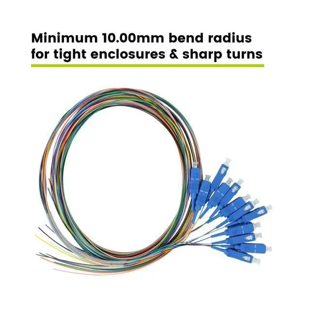 Alt view image 4 of 7 - 12 Fiber SC UPC OS2 Singlemode Pigtail, 2m (6.56ft),9/125µm, 0.9mm LSZH Tight-Buffered, Corning SMF28 Ultra G.657.A1, Low Loss, Fusion or Mechanical Splice, UL Listed, 12-Color, 1 Pack