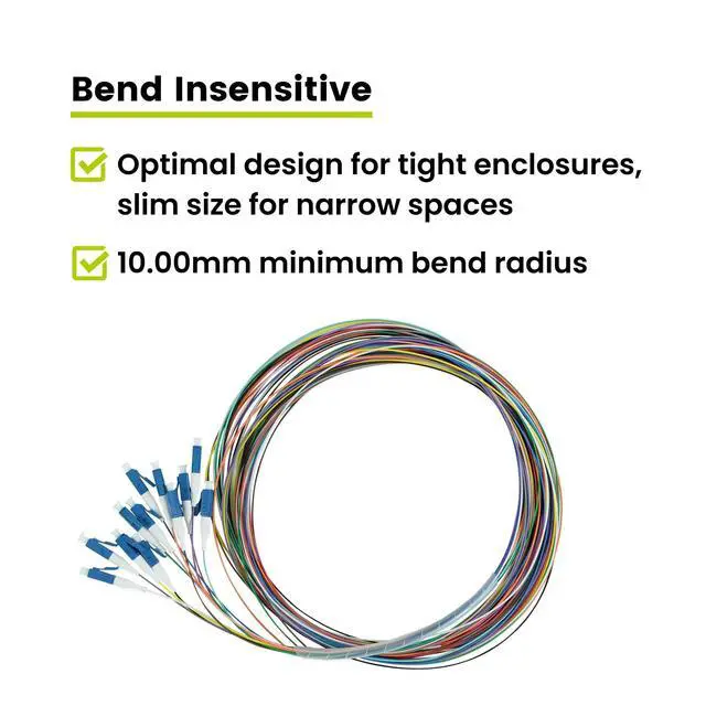 Alt view image 6 of 7 - 12 Fiber LC UPC OS2 Singlemode Fiber Optic Pigtail, 2m (6.56ft), 9/125µm Corning SMF-28 Ultra G.657.A1, 0.9mm LSZH, 12 Colors