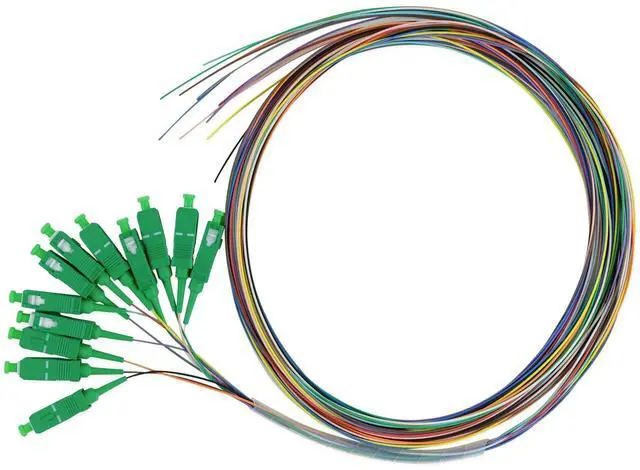 Main image of 12 Fiber SC Angled Physical Contact OS2 Singlemode PVC (LSZH) 0.9mm, 12 Color Fiber Optic Pigtail Fusion and Mechanical Splice Singlemode 9/125 900um Tight Buffer, 2m
