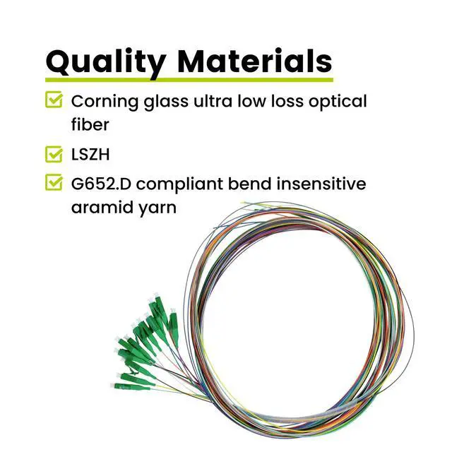 Alt view image 5 of 7 - 12 Fiber SC Angled Physical Contact OS2 Singlemode PVC (LSZH) 0.9mm, 12 Color Fiber Optic Pigtail Fusion and Mechanical Splice Singlemode 9/125 900um Tight Buffer, 2m