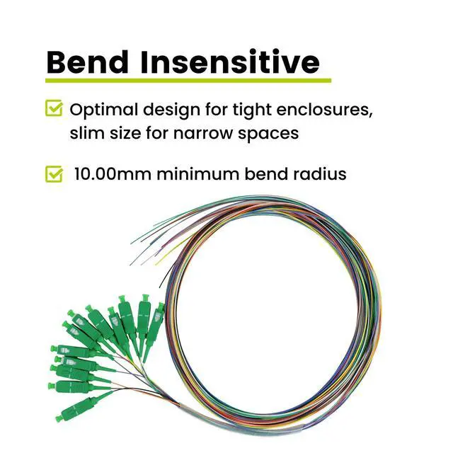 Alt view image 7 of 7 - 12 Fiber SC Angled Physical Contact OS2 Singlemode PVC (LSZH) 0.9mm, 12 Color Fiber Optic Pigtail Fusion and Mechanical Splice Singlemode 9/125 900um Tight Buffer, 2m
