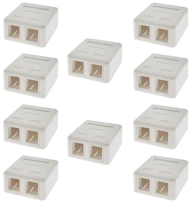 Main image of Keystone Jack Surface Mount Box White, Biscuit for RJ45, RJ11, RJ12 Keystone Jacks, UL Listed, RoHs Compliant (10-Pack, 2-Port)