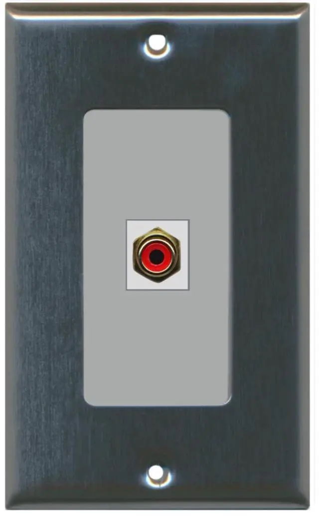 Main image of 1 RCA Red for Subwoofer Audio Port Wall Plate Decorative - Stainless Steel/Gray