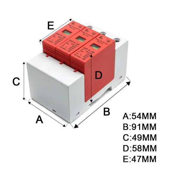 Alt view image 2 of 6 - Arrester Device SPD 3P DC 500V 800V 1000V 20~40KA Surge Protective Device House Photovoltaic PV Solar System Arrester Surge Lightning Protector (Size: DC 500V)