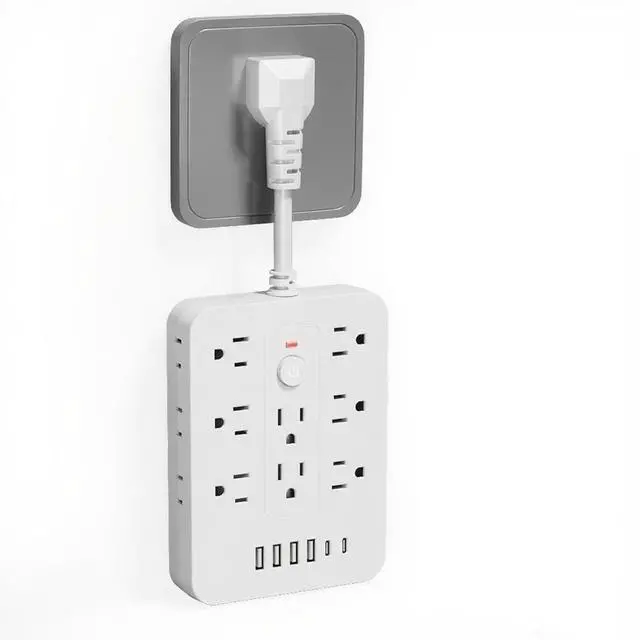 Main image of 20-in-1 Power Strip with Overload Protection, Short Cord,5FT and 10FT, Black/White Color Options, 14 Standard US Sockets, 4 USB Ports, 2 Type-C Ports (White, Short Cable)