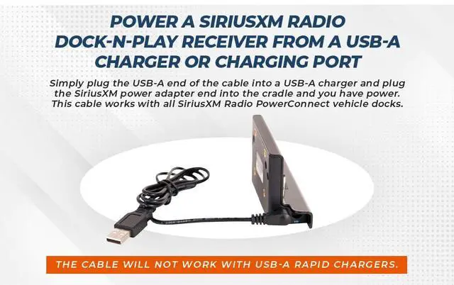 Alt view image 3 of 6 - USB-A Power Cable for SiriusXM Satellite Radio Receivers When Using PowerConnect Docking Cradles Models SDPIV1, XDPIV1, XDPIV2, SXVD1, Red Tip Connector, 3 FT Cable