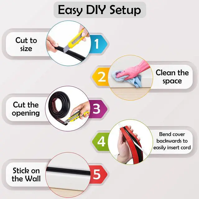 Alt view image 7 of 14 - TV Cord Hider Cable Protector - Strong Self Adhesive Wall Cord Cover Cable Hider - Low Profile Cable Management Wall Cord Concealer Cable Raceway