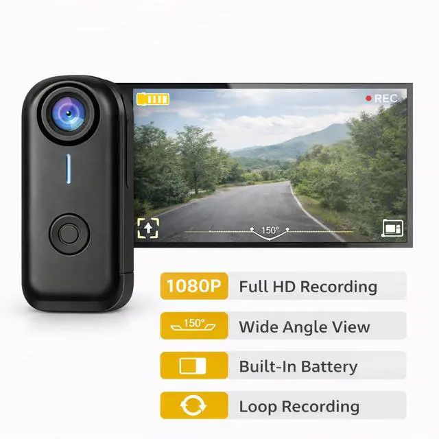 Alt view image 5 of 7 - Mini Body Camera 1080P with 64GB, Wearable POV Camera Kit with Dog Collar Mount, Head Strap & Handheld Tripod, Hands-Free Body Cam for Pet Walking, Travel, Work, Action Recording (Black)