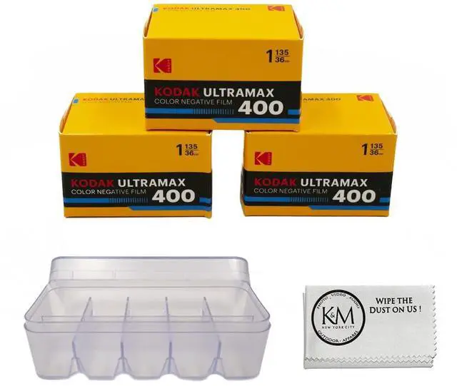 Main image of Eastman UltraMax 400 Color Negative Film | 35mm Roll Film (36 Exposures) 3 Rolls + Film Storage Case + Cloth