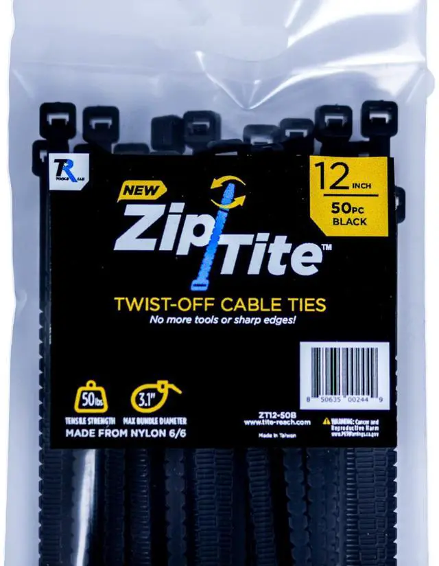 Main image of Tite Reach Tools Zip-Tite Easy Twist Off Nylon Cable Ties (50, 12 Inches)